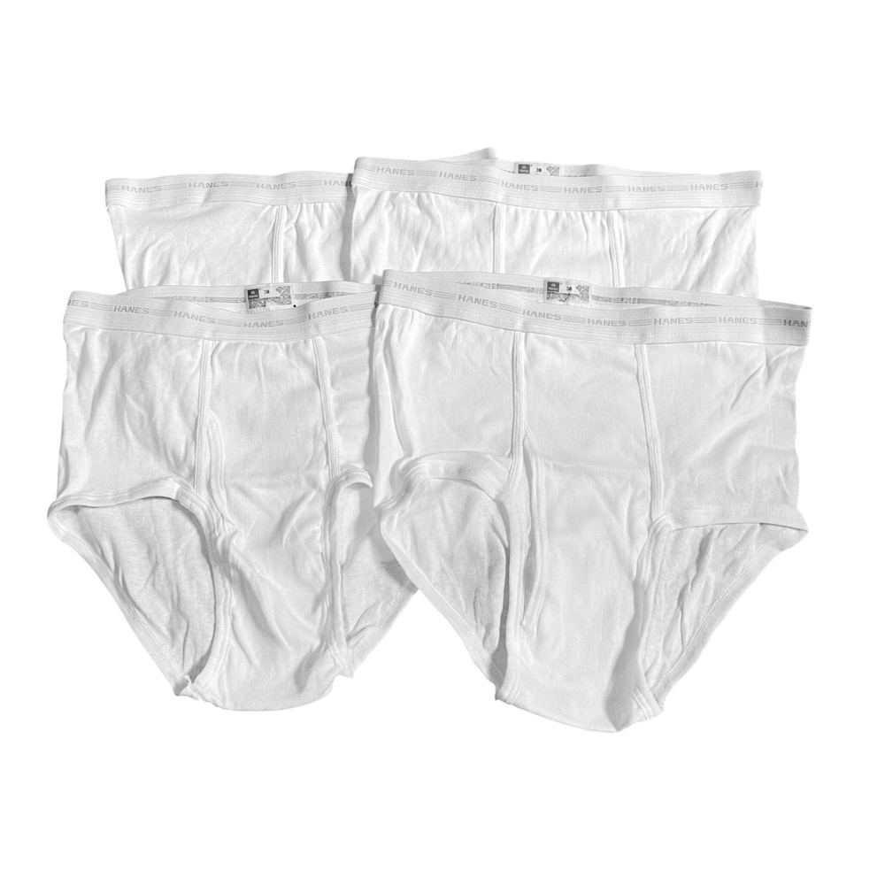 4 VTG Hanes 38 100% Cotton White Briefs 3 Grey Gray Stripe Waistband 80s 90s